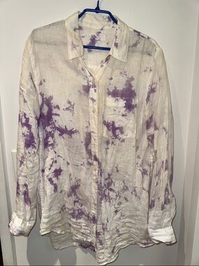 GAP White Button-Up Shirt with Lavender Tie-Dye